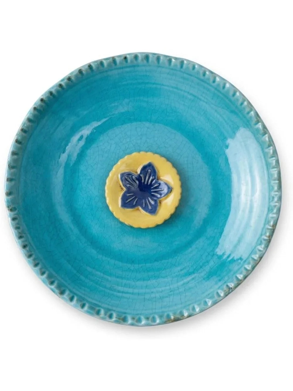 Ceramic Birdbath & Birdfeeder 2" Depth for Outdoor Garden Decor, Vintage Blue